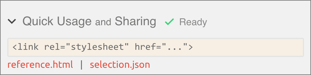 Screenshot of links to reference.html and selection.json files in the IcoMoon app